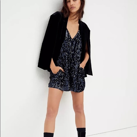 NWT | FREE PEOPLE Black Sparkle Plunge Halter Soft Bow Tie Romper - Picture 2 of 5